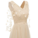 V-neck Lace Embroidered Flower Bridesmaid Dress
