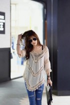 V-Neck Crochet Trim Tunic L38190