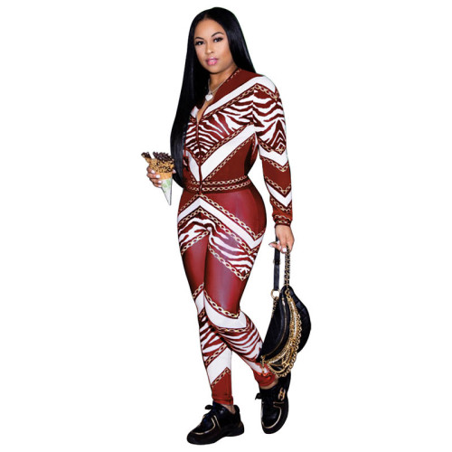 Casual Stitching Printed Sports Two Piece Outfits