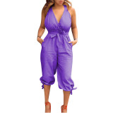 Casual Halter V-neck Straps Jumpsuit