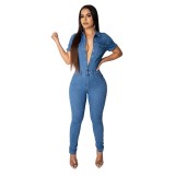 Casual Buttons Design Denim One-piece Jumpsuit