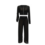 Black Hooded Two Piece Sets Tracksuit