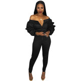 Slash Neck Thickened Space Sleeve Jumpsuit