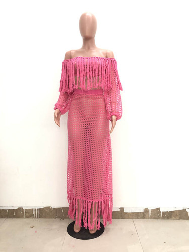 Sexy Hollow-out Tassel Design Two-piece Skirt Set (Cover-up)