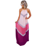 Color Block Sleeveless Pleated A-Line Maxi Dress