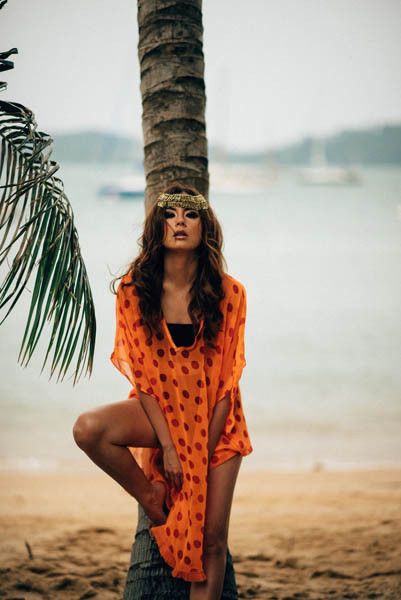 Orange Printed Chiffon Kimono Sleeves Kaftan L38268