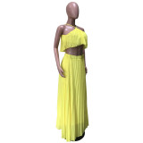 Casual Pleated Straps Crop Top and Skirts Set