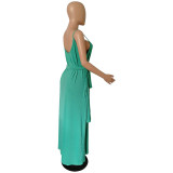 Womens Spaghetti Strap Pocket Maxi Dress with Belt