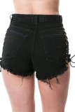 Laced Up Black Cutoff Shorts L548