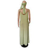 Womens Spaghetti Strap Pocket Maxi Dress with Belt