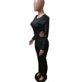 Beaded Long Sleeve Cutout Jumpsuit