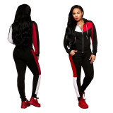 Casual Stitching Hooded Sports Two-piece Set