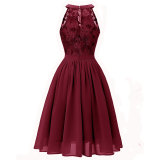 Women's Vintage Floral Lace Round Collar Dress