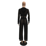 Black Hooded Two Piece Sets Tracksuit