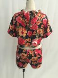 Floral Printing Crop Set With Hooded