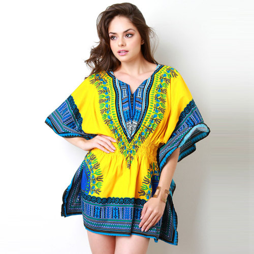 African Print Yellow Dashiki Women Dress