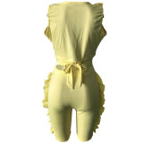 Sleeveless Solid Flounced Casual Suit