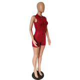 Casual Sleeveless Hot Brick Romper