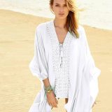 Light Mint Crochet Applique Tassel Tie Beach Kaftan