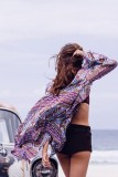 Purple Chiffon Printed Beach Cover-Ups L38423
