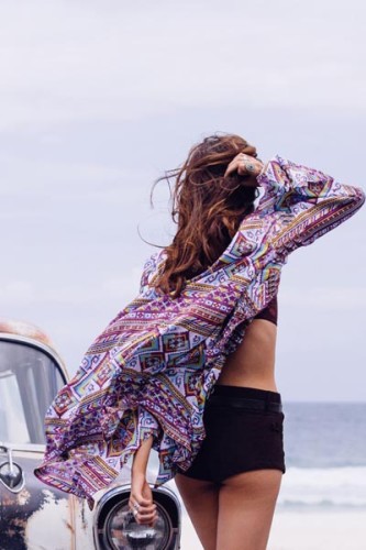 Purple Chiffon Printed Beach Cover-Ups L38423