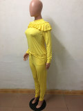 Womens Ruffles Yellow Full Sleeve Top And Pants
