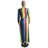 Sexy V-neck Gradient Maxi Split Dress
