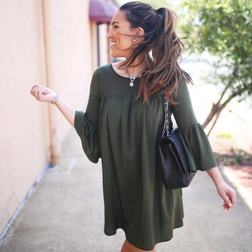 Casual Flare Sleeve Mini Dress