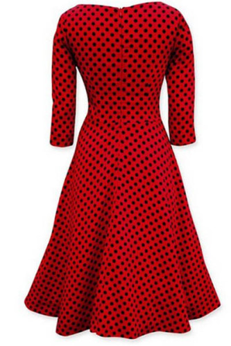 Vintage Slash Neck Bowknot Polka Dot Skater-dress L36069-1