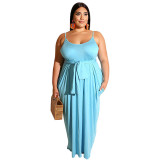 Womens Spaghetti Strap Pocket Maxi Dress with Belt