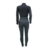 High Neck Zipper Bronzing Jumpsuit with Belt