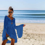 Hollow Out Knit Flared Sleeve Beach Blouse