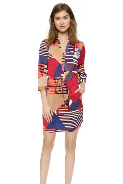Abstract Print Sleeve Shirt Dress L38251