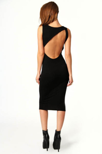 Elegant Lady Long Round Neck Slim Fit Backless Vest Evening Dres