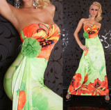Floral Print Strapless Light Green Maxi Boho Hippie L5059-3