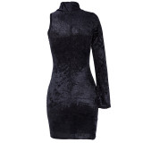 Solid Sexy One Sleeve Bodycon Mini Dress