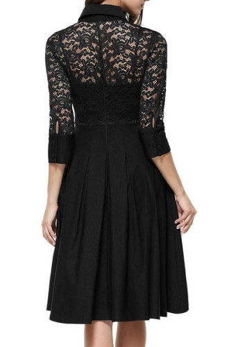 Deep V Perspective Lace Stitching Large Swing Dress L36076-1