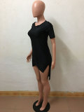 Short Sleeve Split Long Shirt Dress