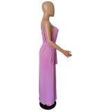Womens Spaghetti Strap Pocket Maxi Dress with Belt