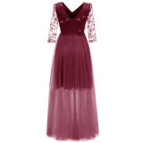 V-neck Lace Embroidered Flower Bridesmaid Dress