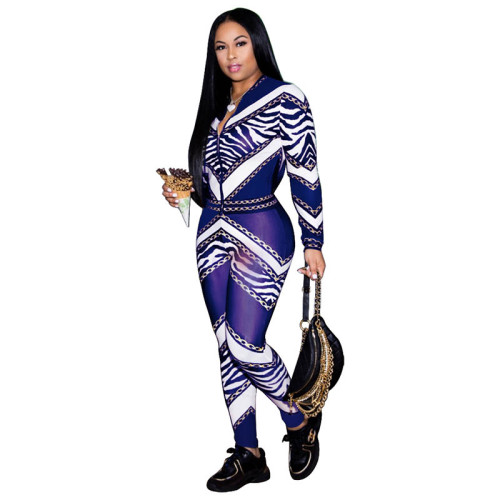 Casual Stitching Printed Sports Two Piece Outfits