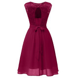 O-Neck Sleeveless Lace Upper A-line Prom Dress