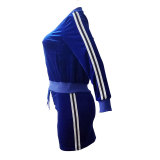 Womens Jacket Velvet Skirt Sport Tracksuit Set