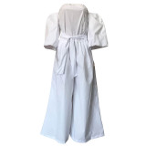 Strapless Lantern Sleeve Wide Jumpsuit