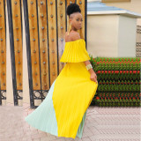 Yellow Casual Chiffon Splicing Lined Maxi Dress
