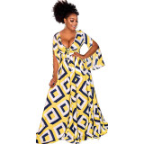Sexy V-neck Bandage Printed Maxi Dress
