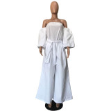 Strapless Lantern Sleeve Wide Jumpsuit