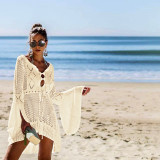 Hollow Out Knit Flared Sleeve Beach Blouse