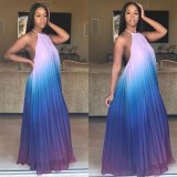 Ombre Halter Pleated Dress