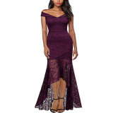 Women's Vintage Off Shoulder Floral Lace Evening Dress